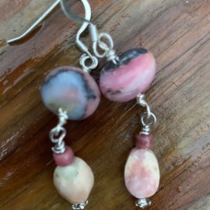 Pink Opal earrings. The spacer is rhodonite .